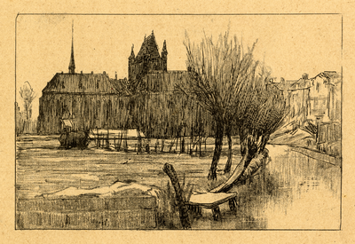 103816 Gezicht op de Minstroom te Utrecht met op de achtergrond het Roomsch-Katholiek Wees- en Oudeliedengesticht ...
